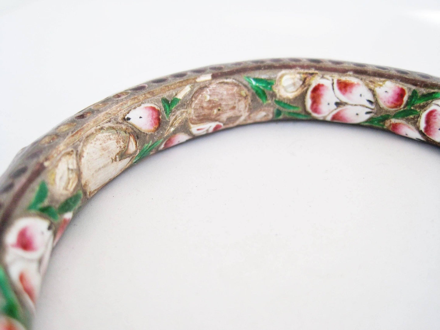 Antique Indian Enamel and Silver Bracelet or Kada - Anteeka