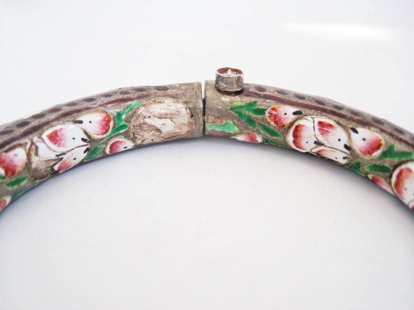 Antique Indian Enamel and Silver Bracelet or Kada - Anteeka