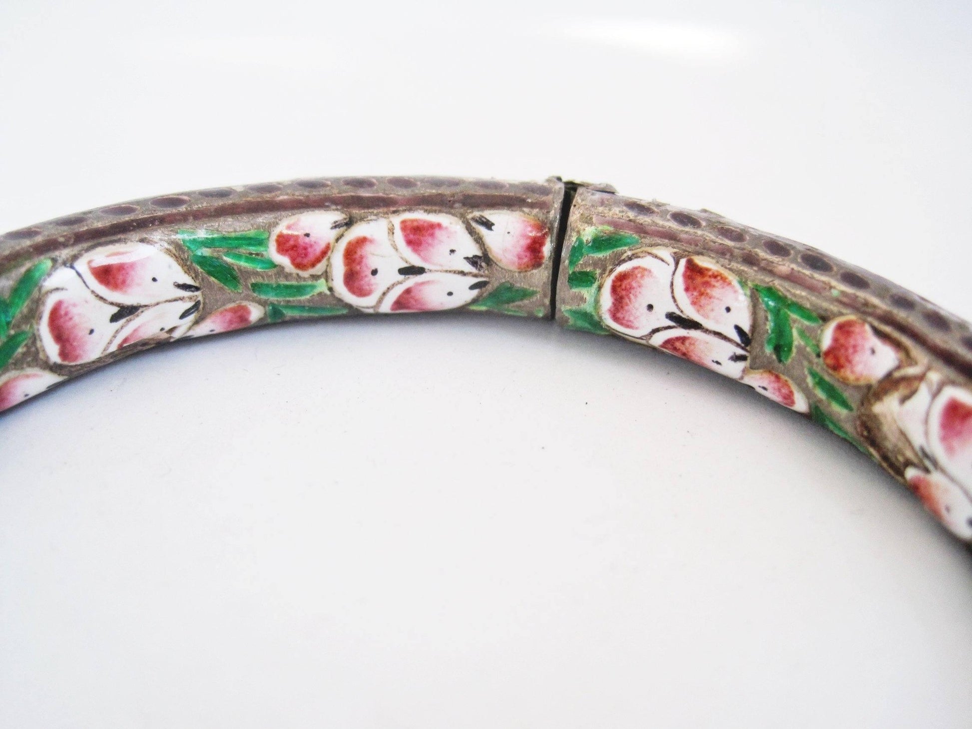 Antique Indian Enamel and Silver Bracelet or Kada - Anteeka