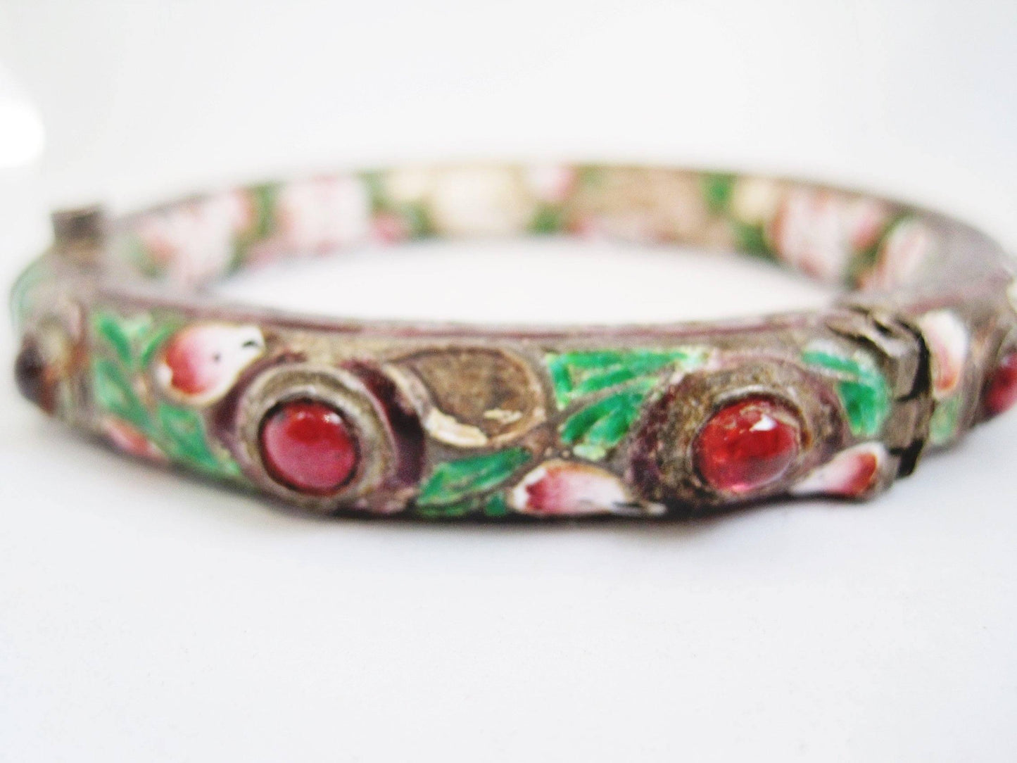 Antique Indian Enamel and Silver Bracelet or Kada - Anteeka