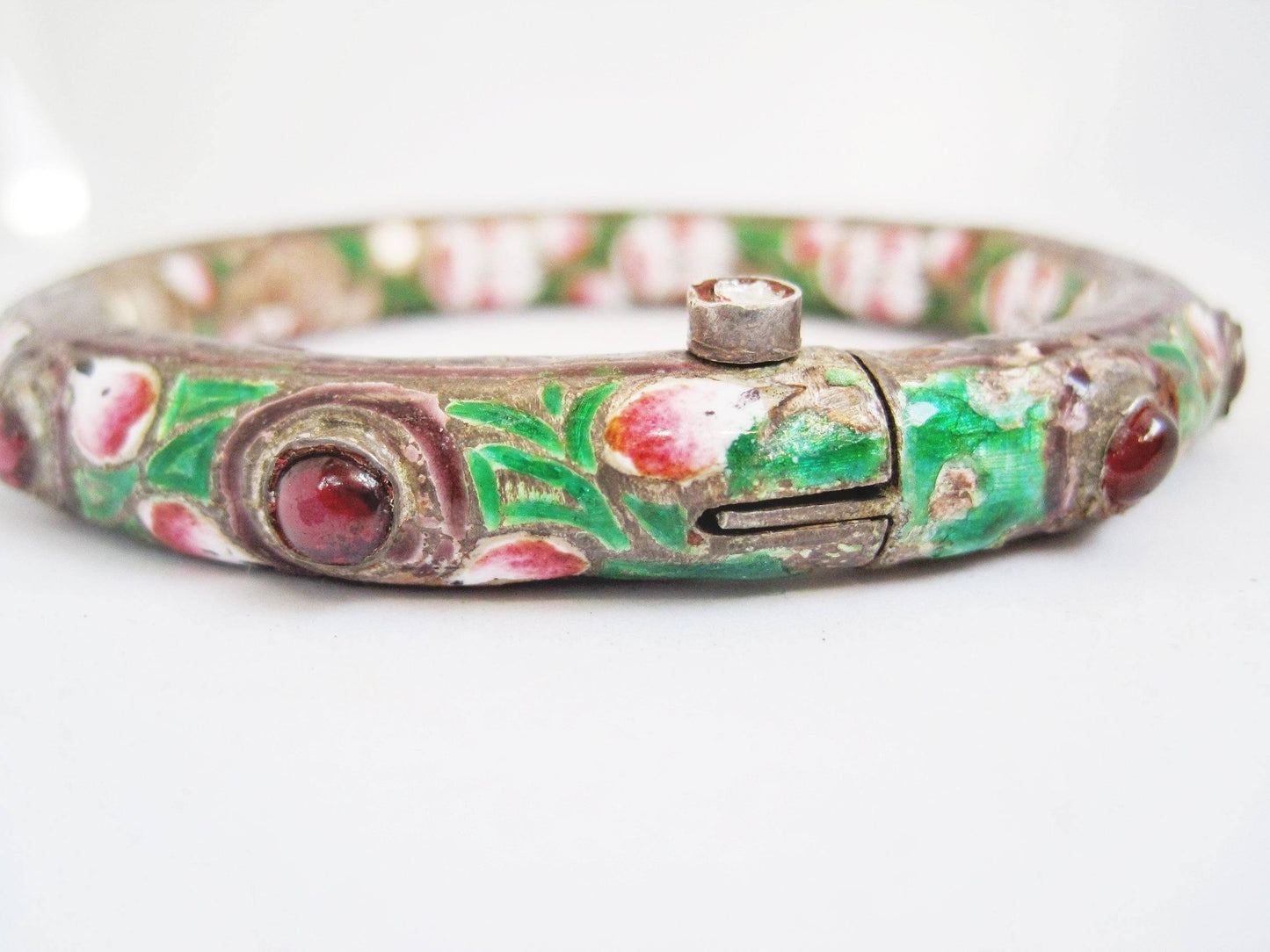 Antique Indian Enamel and Silver Bracelet or Kada - Anteeka