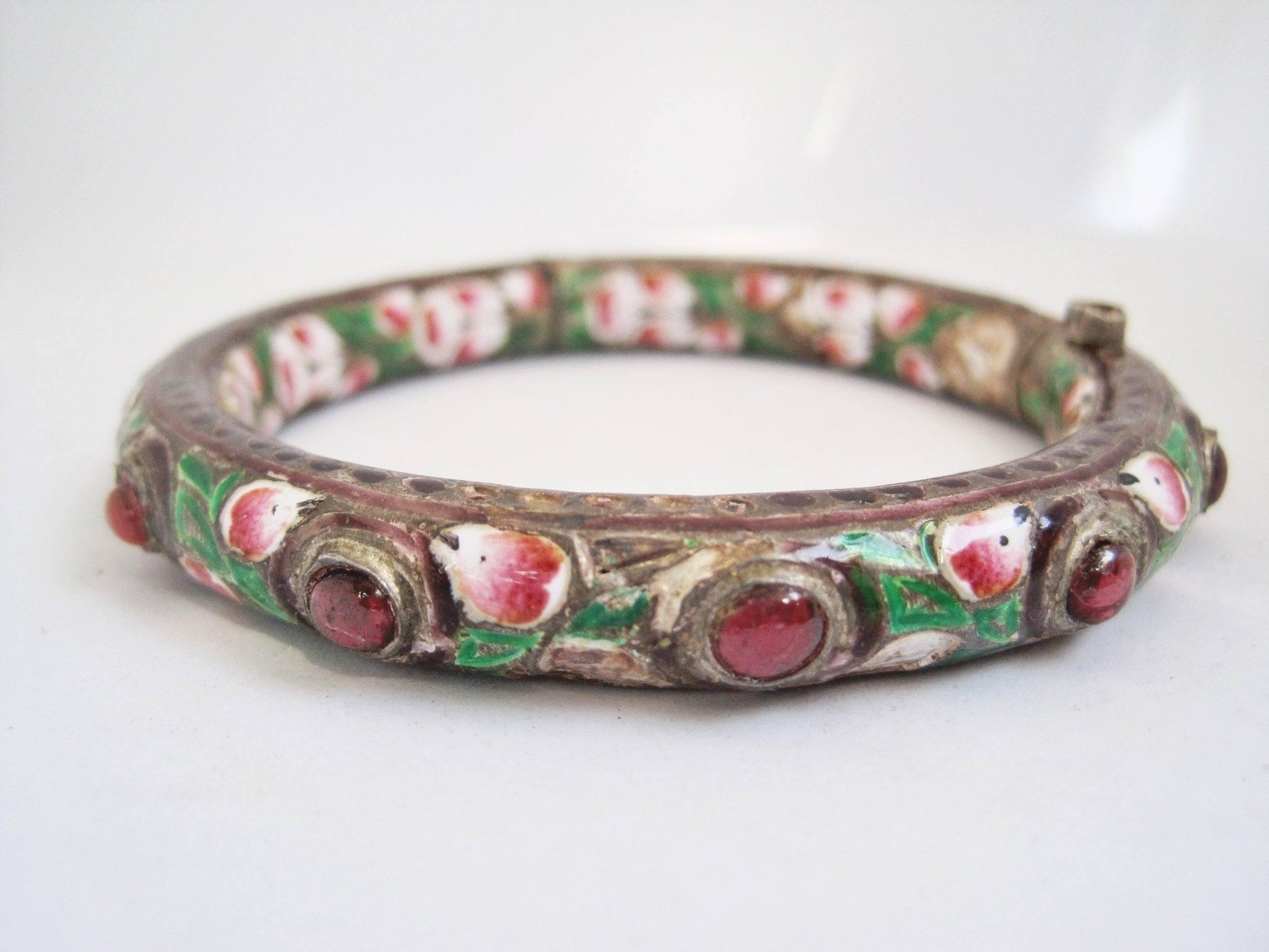 Antique Indian Enamel and Silver Bracelet or Kada - Anteeka