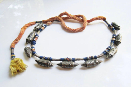 Antique Indian Silver Necklace with Taviz Amulets - Anteeka