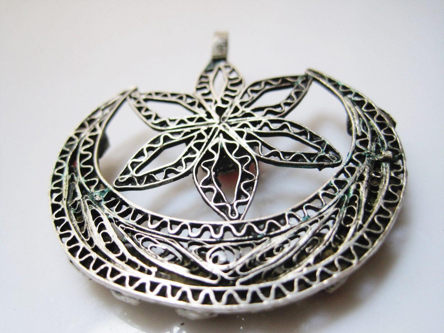 Antique Islamic Ottoman Crescent and Star Silver Pendant - Anteeka