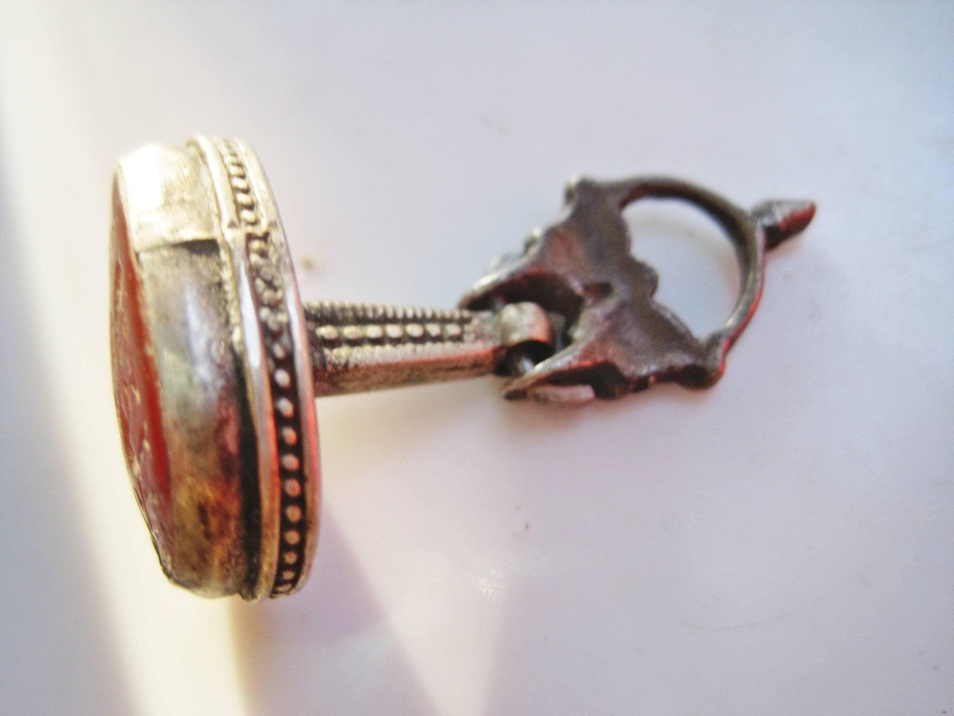 Antique Islamic Silver Seal Fob or Pendant with Carved Agate - Anteeka