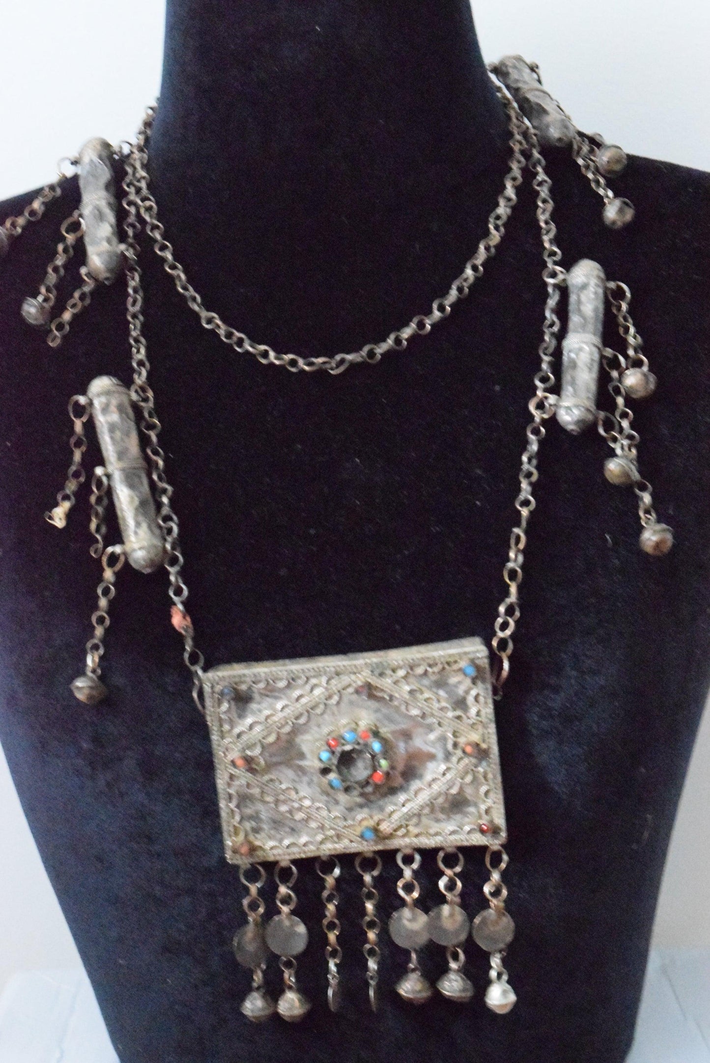 Antique Kurdish Long Bandolier Necklace - Anteeka