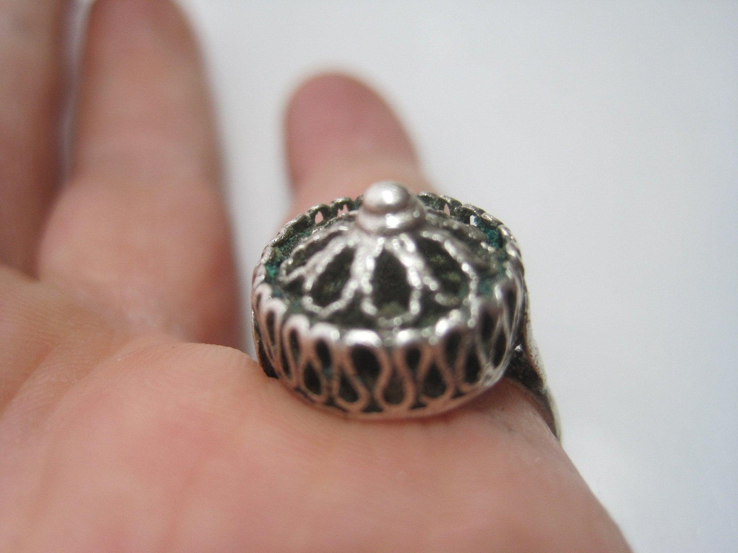 Antique Ottoman Balkan Silver Filigree Ring Size 6 - Anteeka