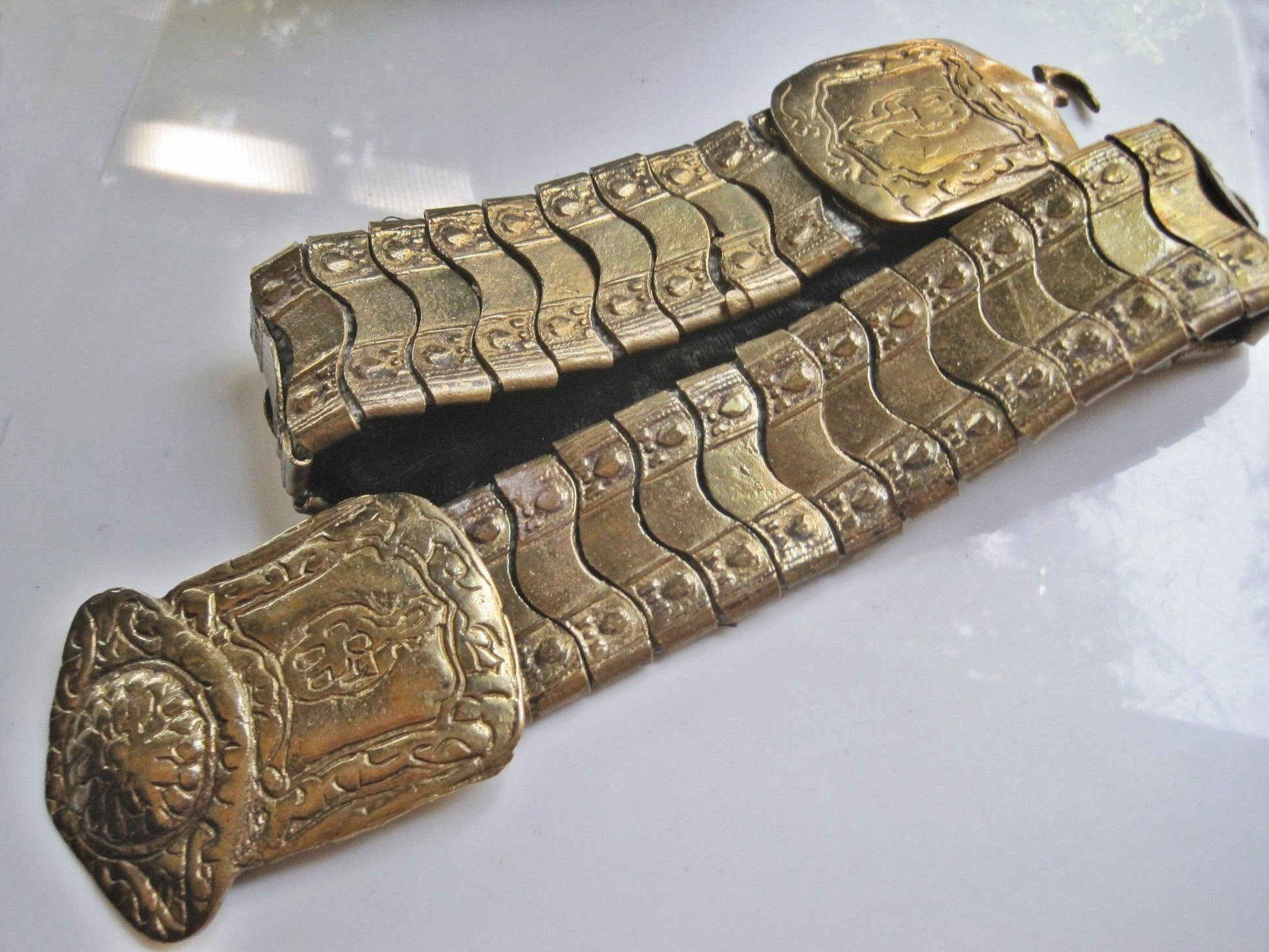 Antique Ottoman Belt, Brass Balkan Velvet Lined Women's Belt - Anteeka