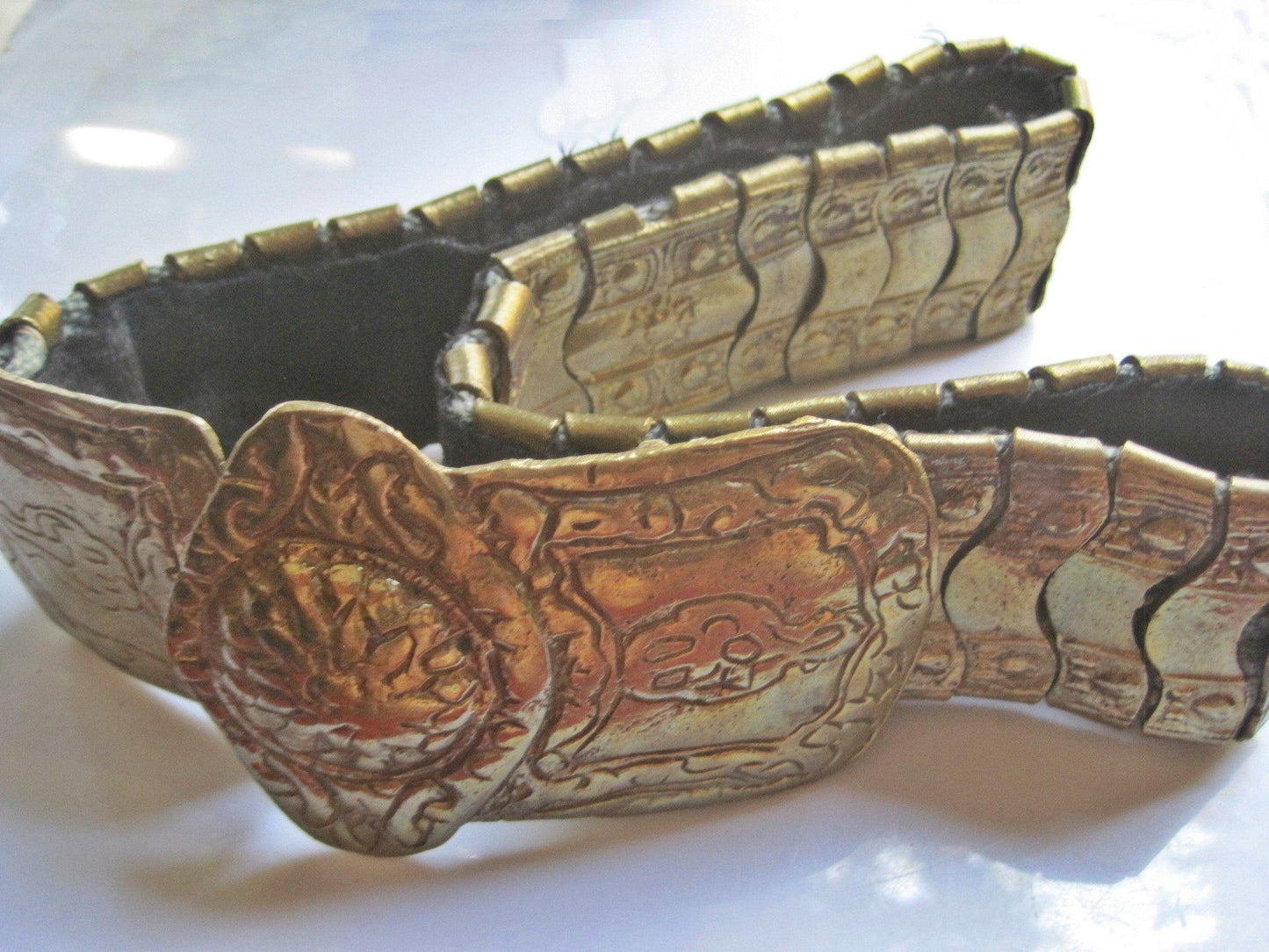 Antique Ottoman Belt, Brass Balkan Velvet Lined Women's Belt - Anteeka