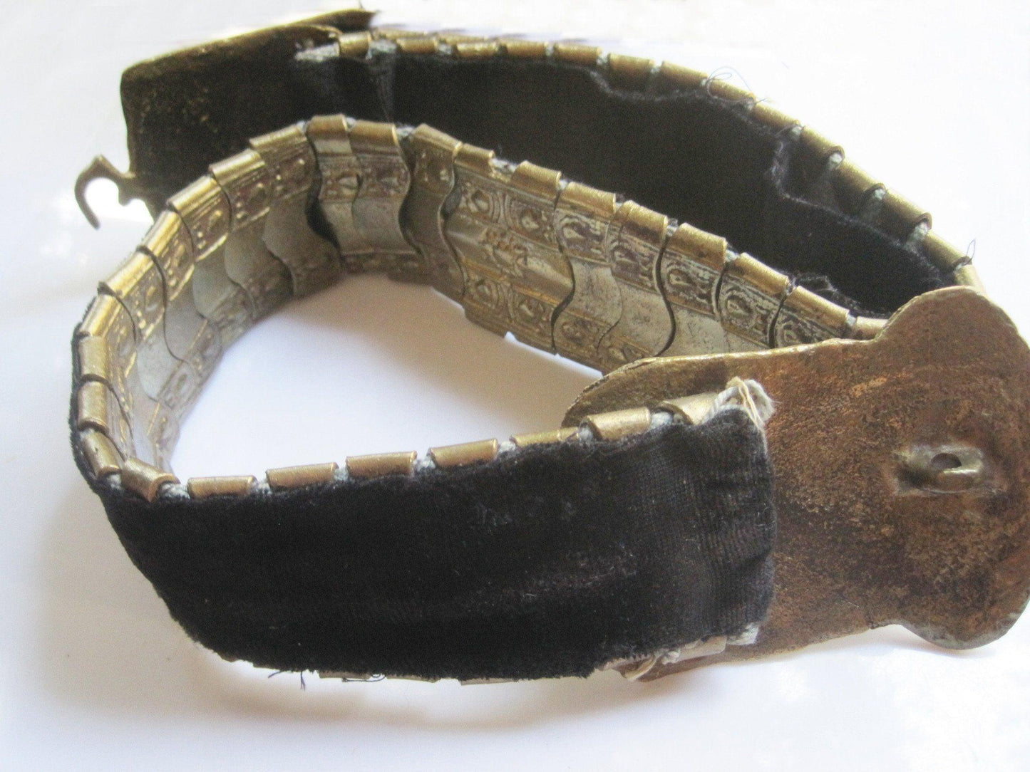 Antique Ottoman Belt, Brass Balkan Velvet Lined Women's Belt - Anteeka