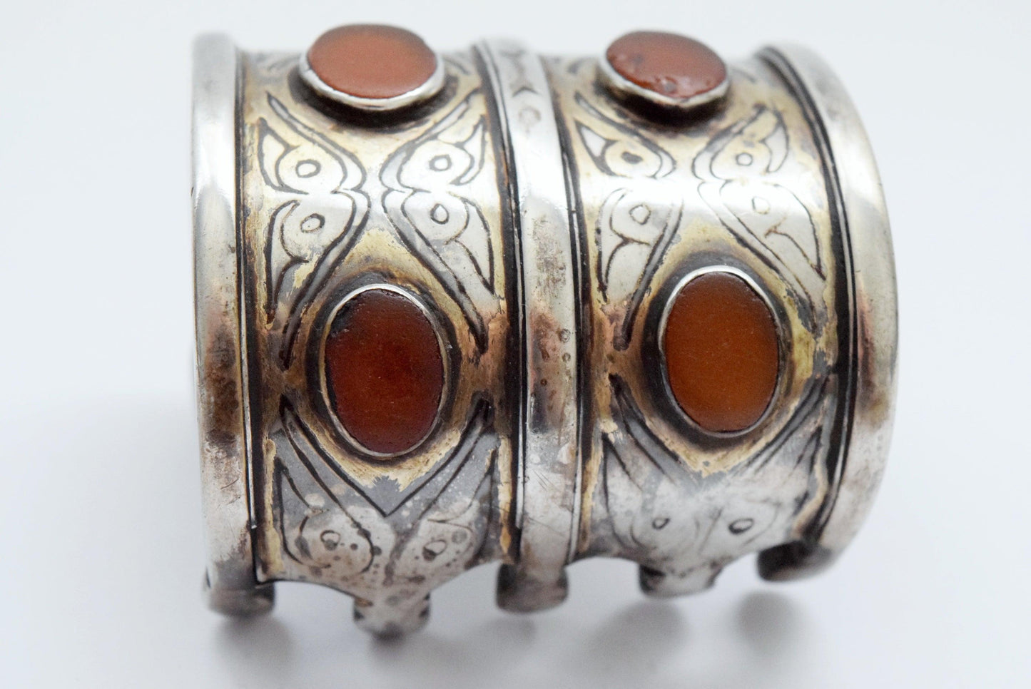 Antique Silver and Carnelian Turkmen Bracelet - Anteeka