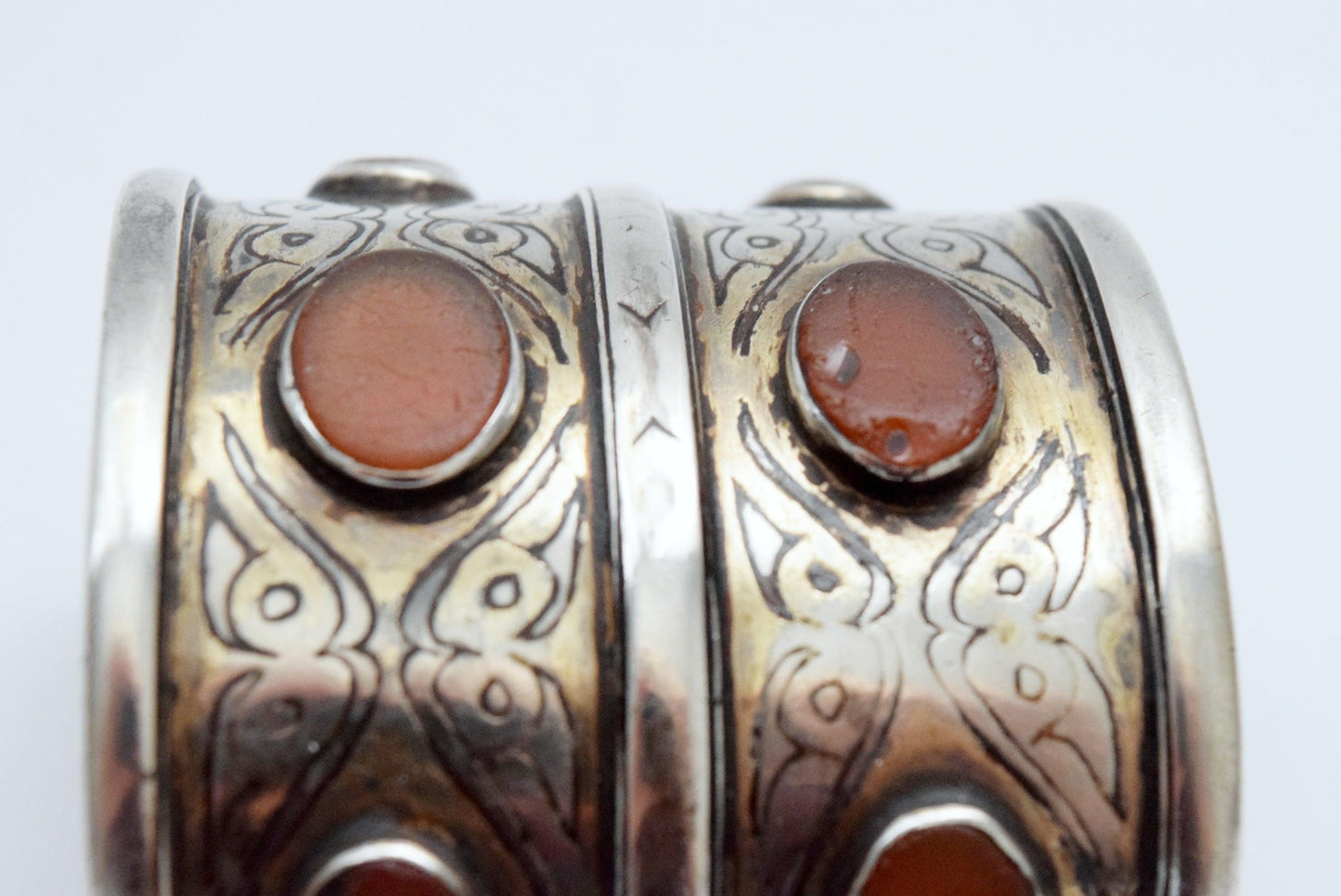 Antique Silver and Carnelian Turkmen Bracelet - Anteeka