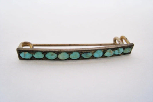 Antique Victorian Silver and Turquoise Bar Brooch or Pin - Anteeka