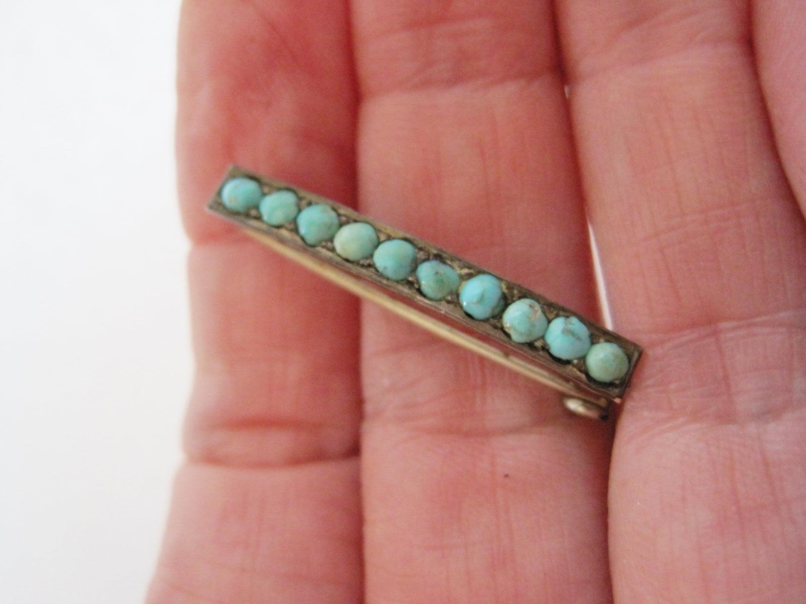 Antique Victorian Silver and Turquoise Bar Brooch or Pin - Anteeka