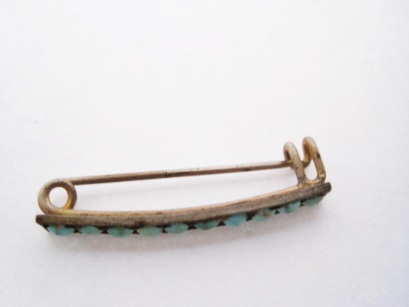 Antique Victorian Silver and Turquoise Bar Brooch or Pin - Anteeka