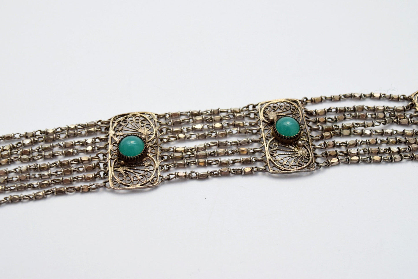 Silver and green stone bracelet
