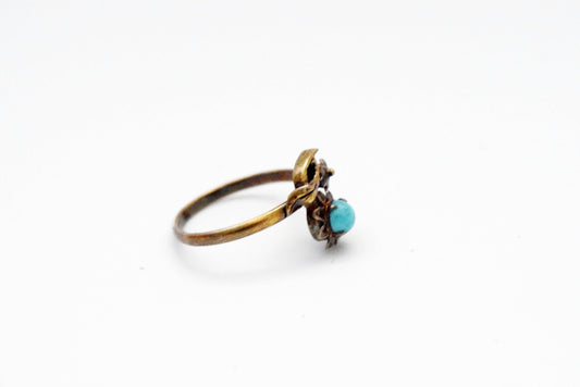 Chinese Export Silver and Turquoise Flower Ring - Anteeka
