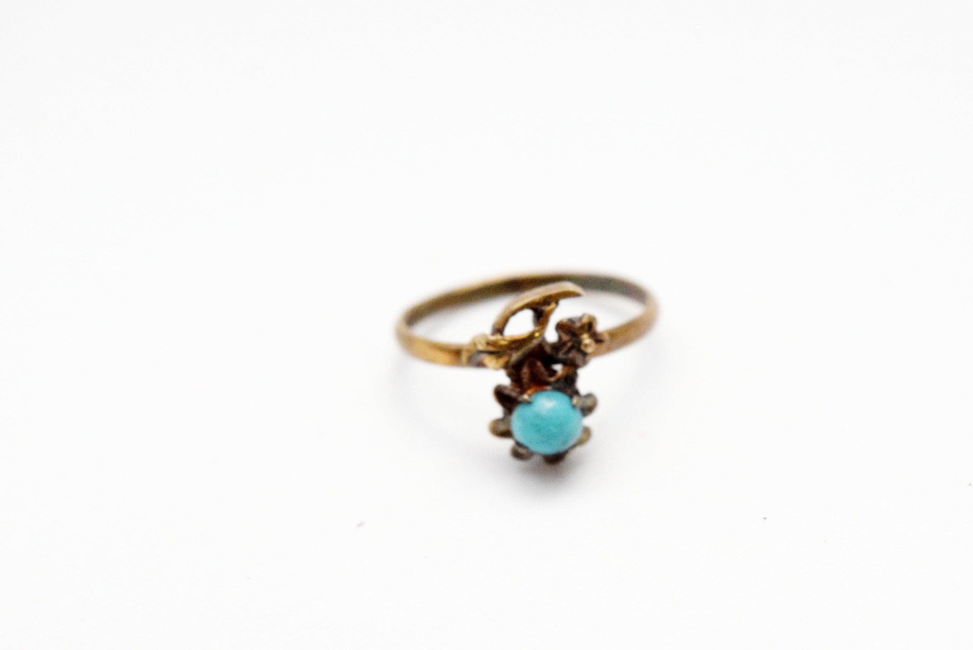 Chinese Export Silver and Turquoise Flower Ring - Anteeka
