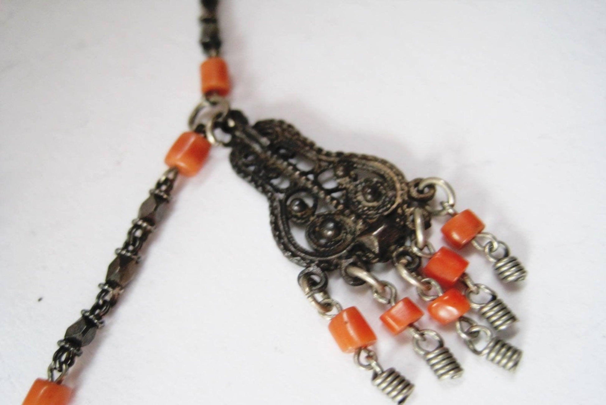 silver and coral necklace