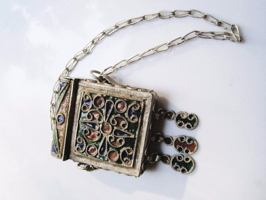 Enamel and Metal Koran Amulet Case Box - Anteeka