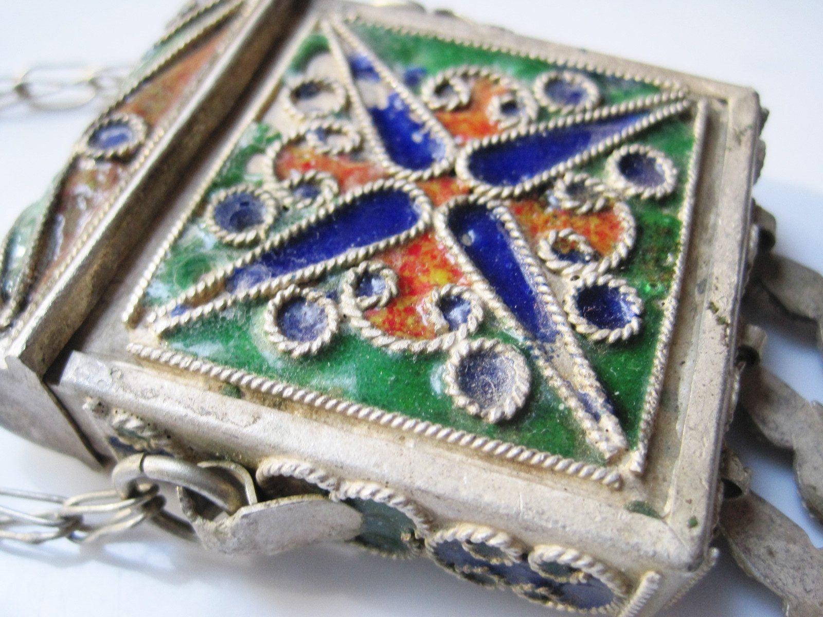 Enamel and Metal Koran Amulet Case Box - Anteeka