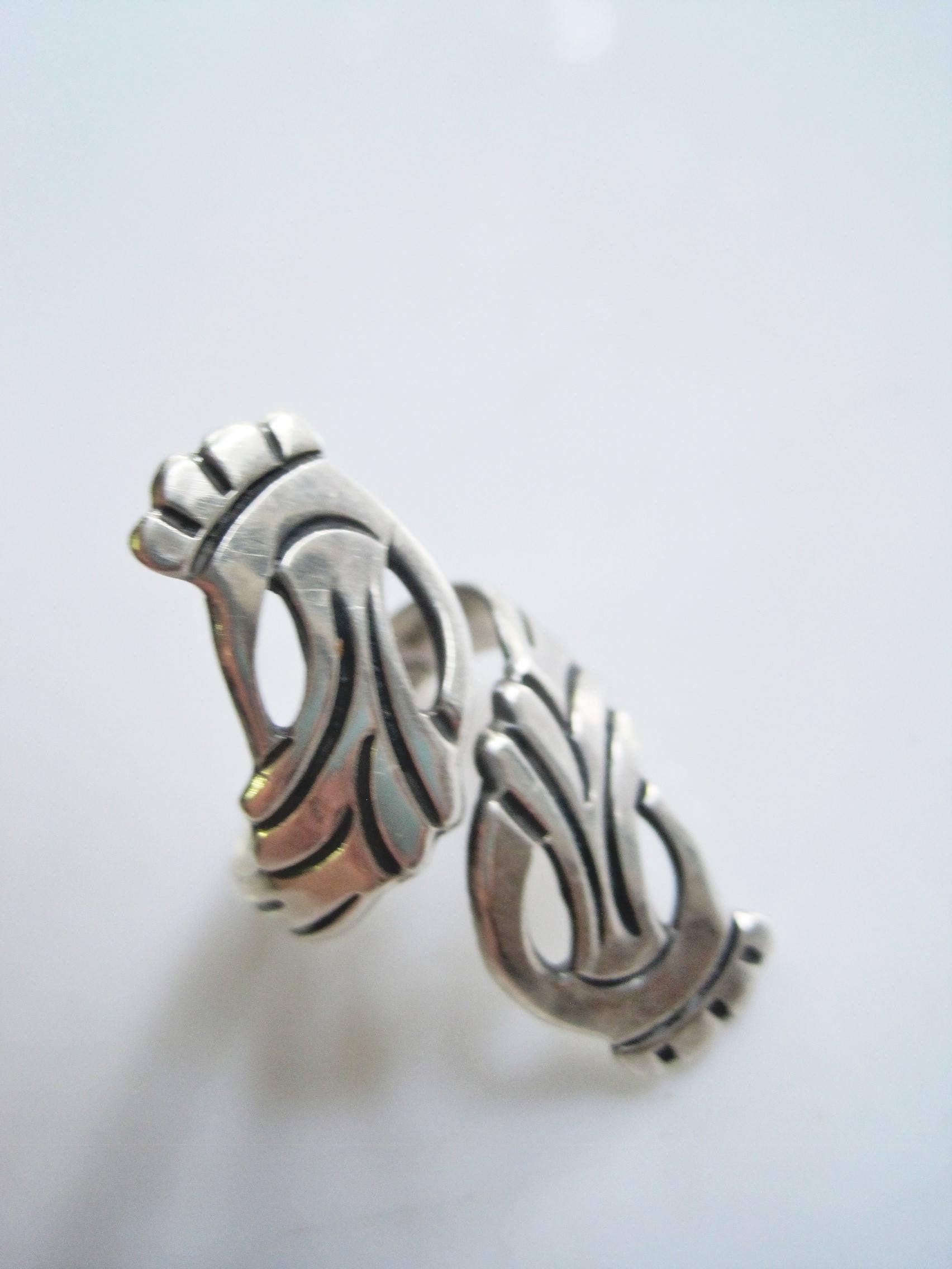 Vintage Handmade Mexico Modernist Sterling Silver 925 Double Bead Bypass Ring 7 hot