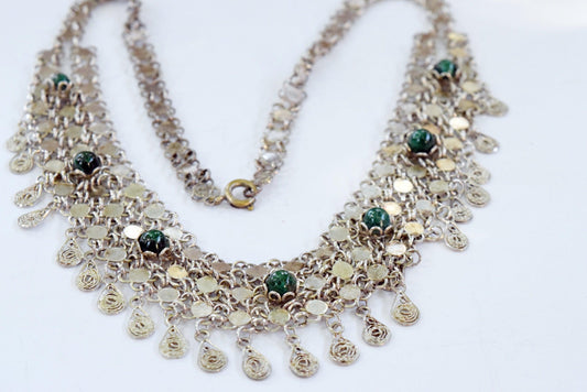 Middle East Silver and Chrysoprase Filigree Necklace - Anteeka