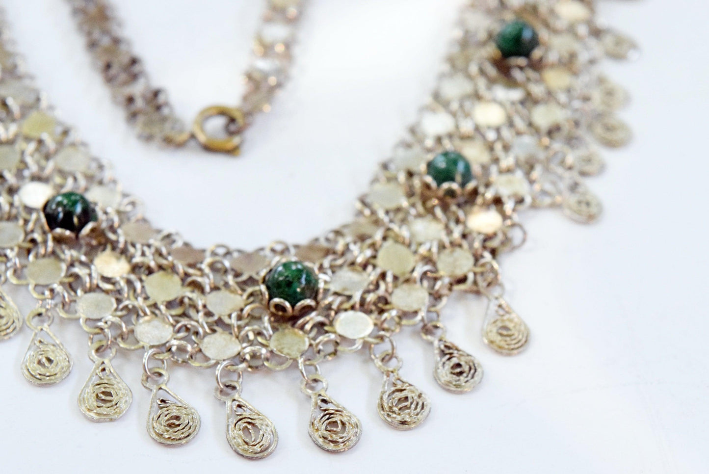 Middle East Silver and Chrysoprase Filigree Necklace - Anteeka