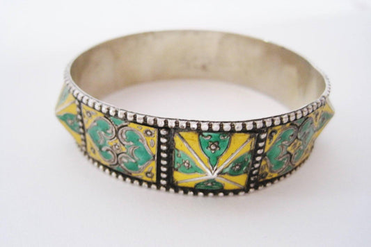 Moroccan Silver and Enamel Bangle - Anteeka