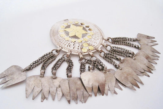 Omani Hair Ornament, Silver with Gold Leaf Pendant - Anteeka