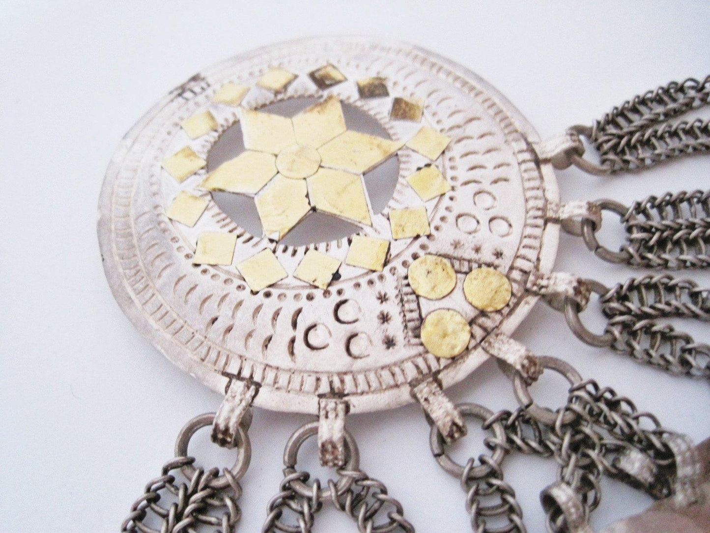 Omani Hair Ornament, Silver with Gold Leaf Pendant - Anteeka