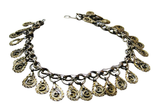 On Hold for L - Antique Late Ottoman Era Silver Gold Gilt Kurdish Filigree Chain Bracelet - Anteeka