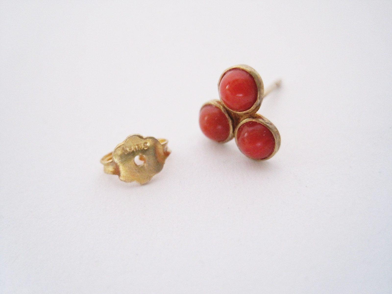 coral studs in gold plated silver