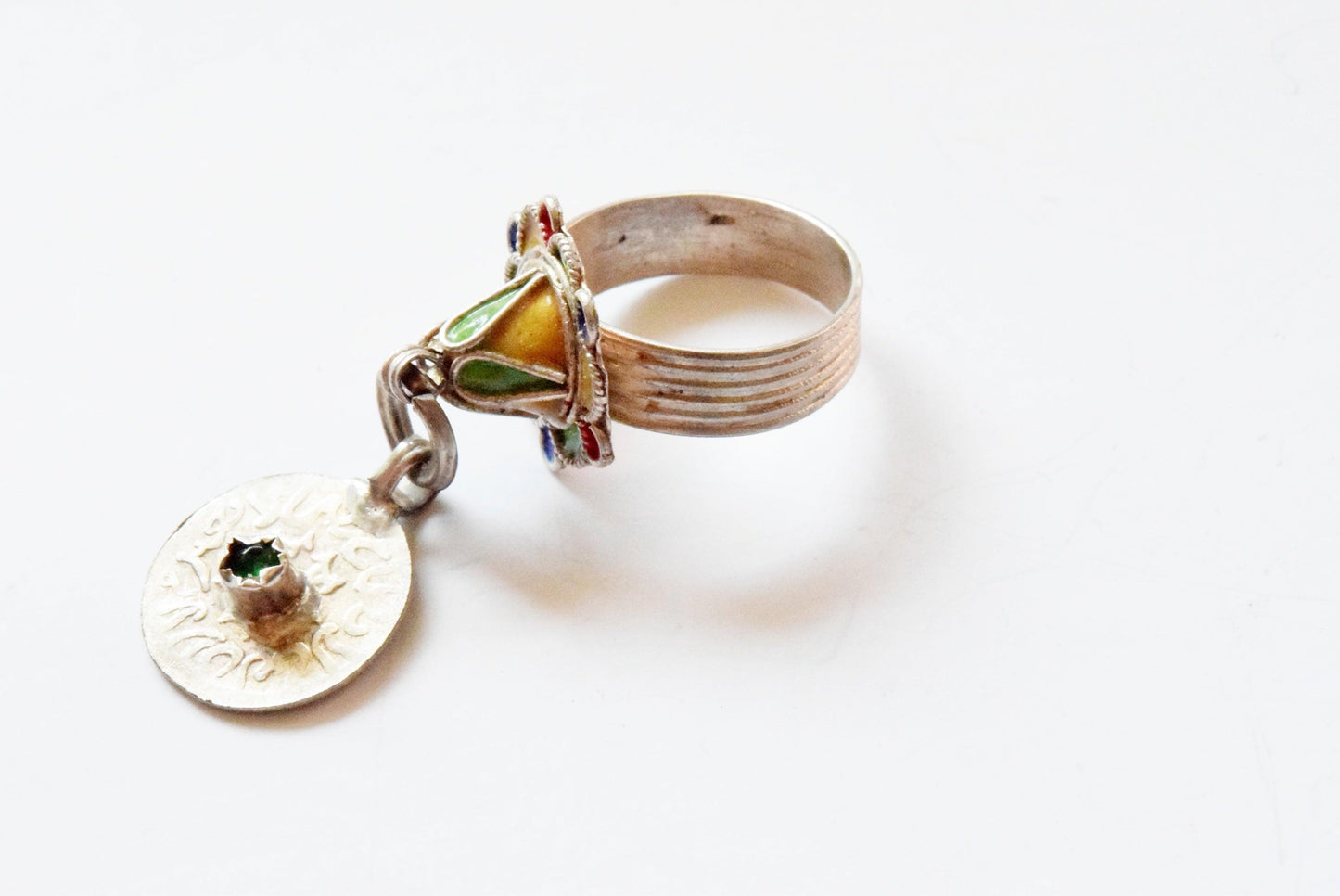 Silver and Enamel Moroccan Berber Ring with Coin - Anteeka