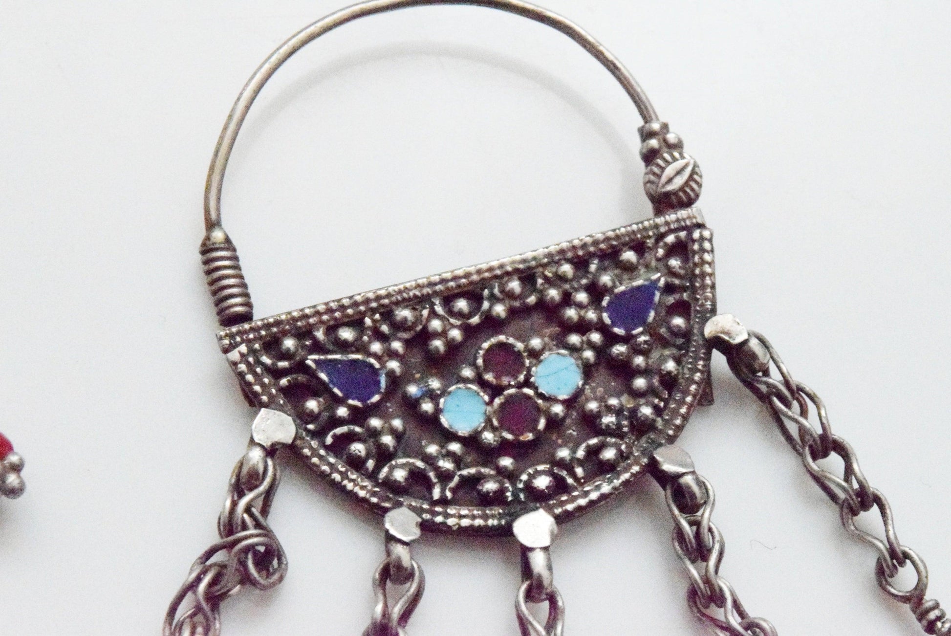 Silver Uzbek Style Dangle Earrings - Anteeka