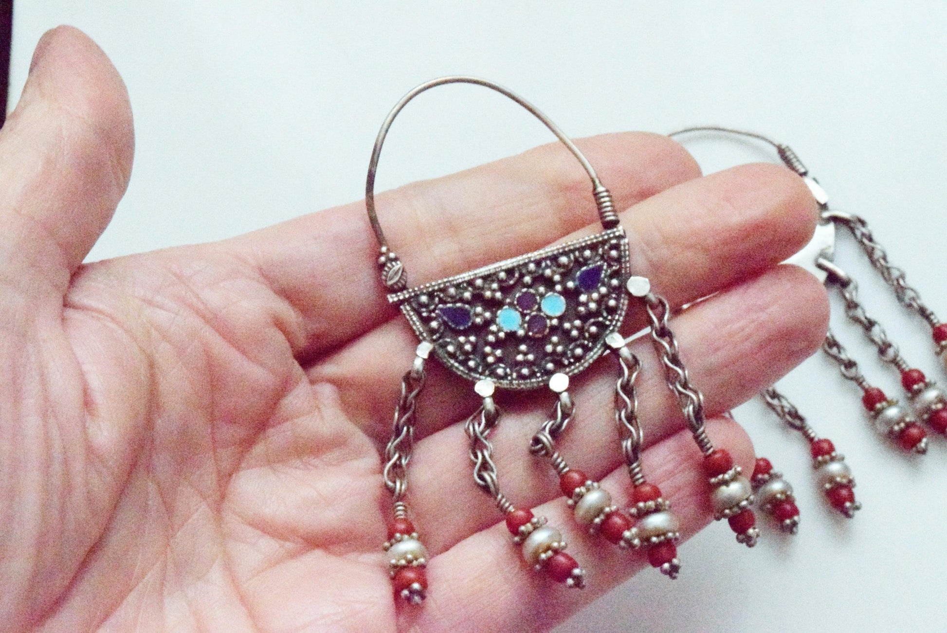 Silver Uzbek Style Dangle Earrings - Anteeka
