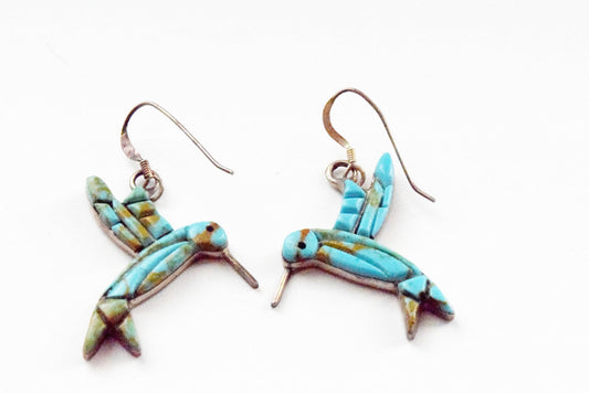 Sterling Silver and Turquoise Hummingbird Earrings - Anteeka
