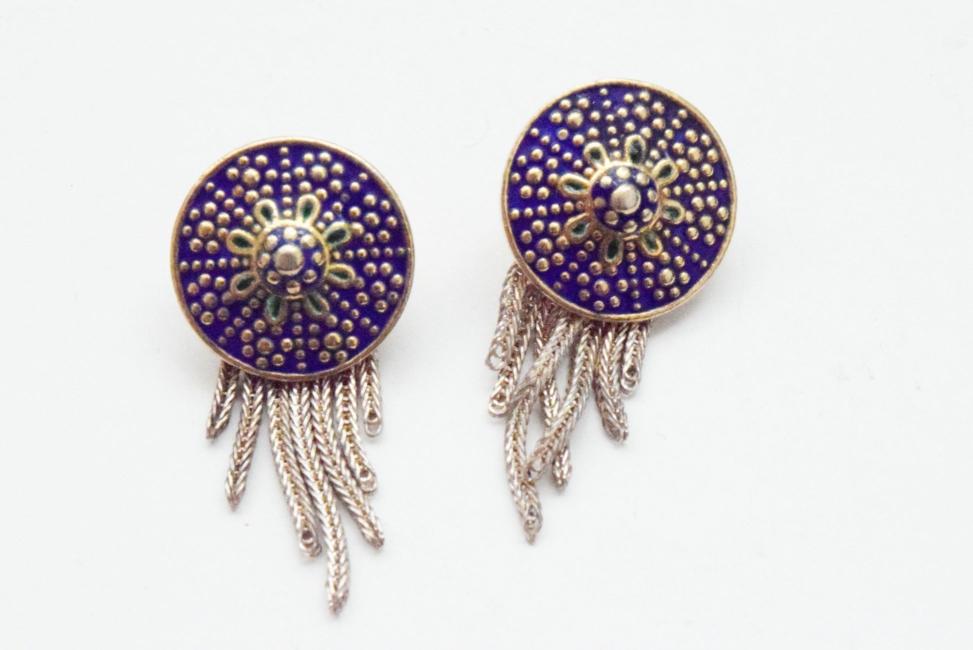 Turkish Silver and Enamel Tassel Earrings - Anteeka