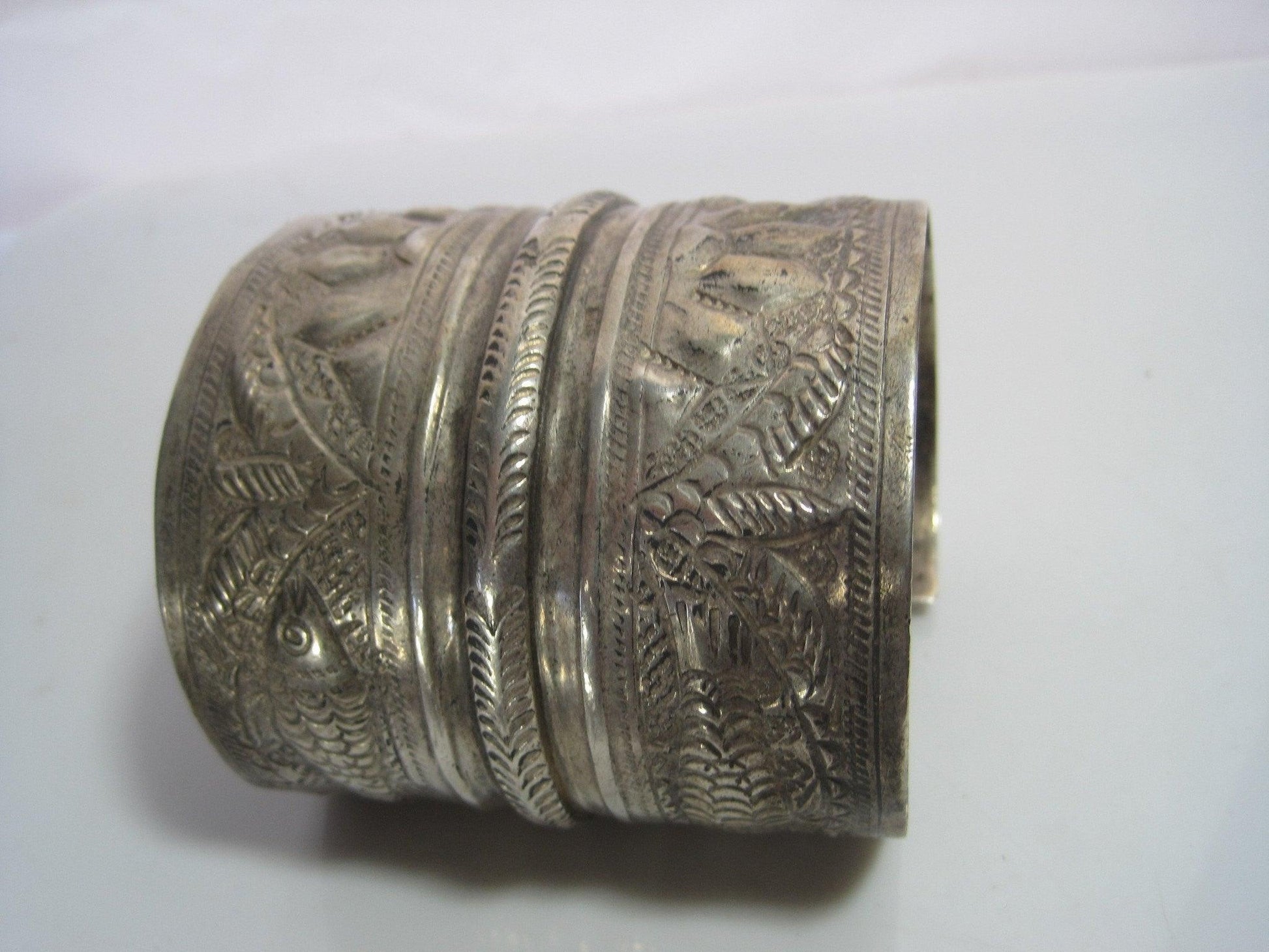 Vintage 800 Silver Siwa Berber Wide Cuff Bracelet - Anteeka