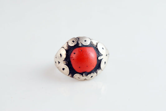 Vintage Afghani Silver Ring with Red Stone - Anteeka