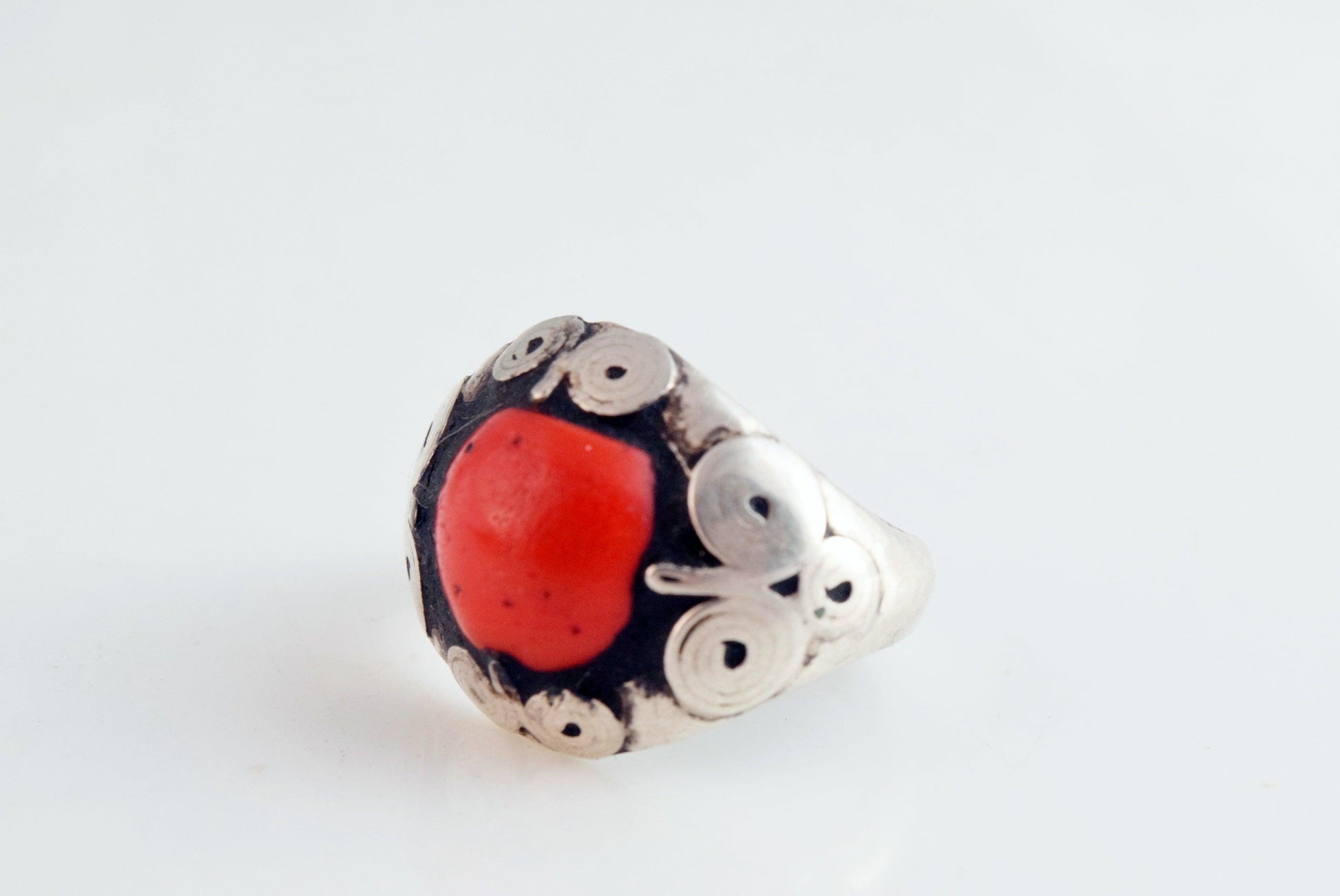 Vintage Afghani Silver Ring with Red Stone - Anteeka