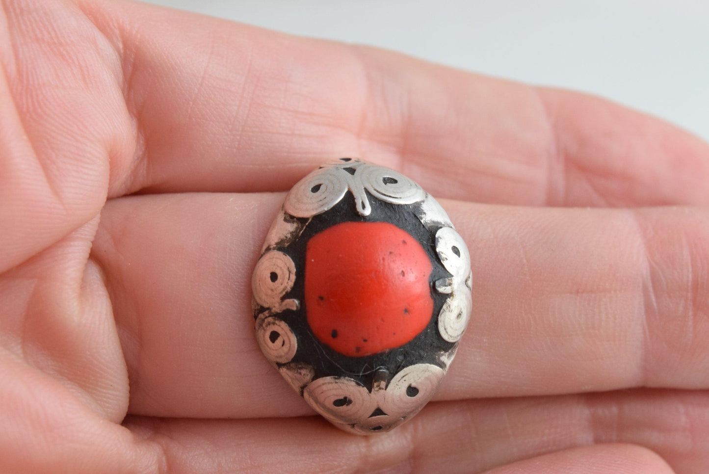 Vintage Afghani Silver Ring with Red Stone - Anteeka