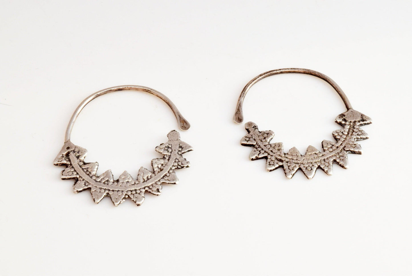Vintage Algerian Silver Hoop Earrings - Anteeka