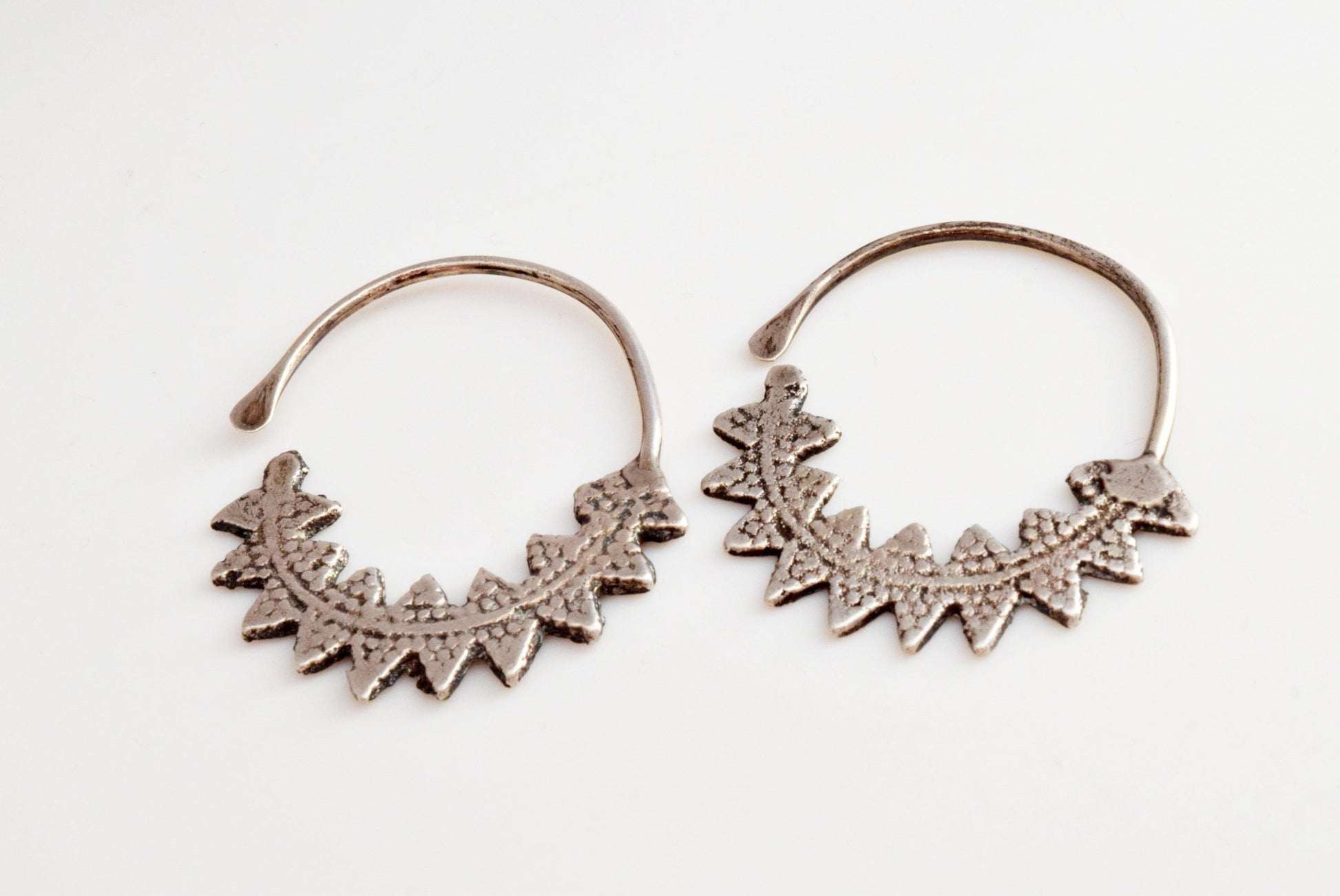 Vintage Algerian Silver Hoop Earrings - Anteeka