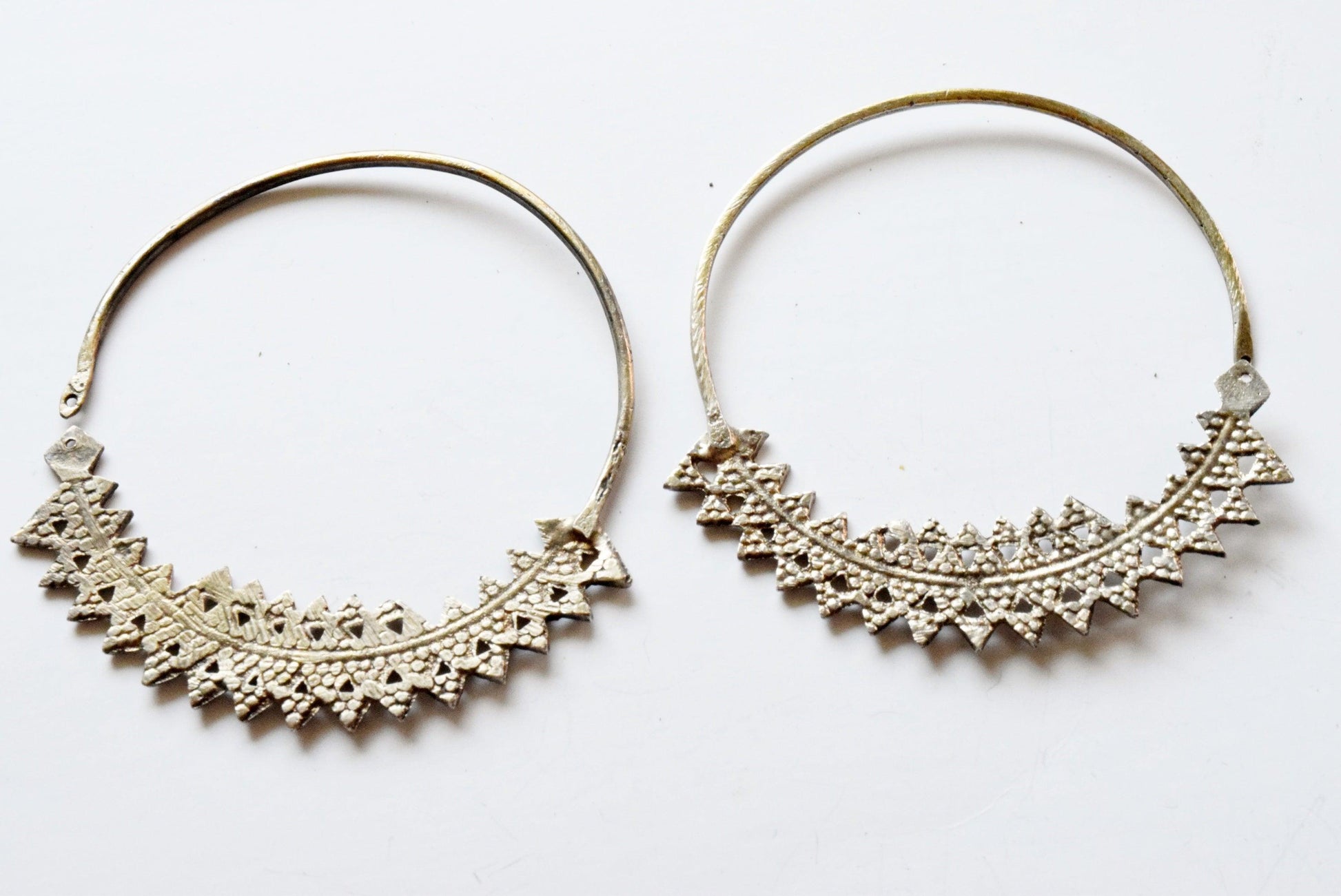 Vintage Algerian Silver Large Hoop Earrings - Anteeka