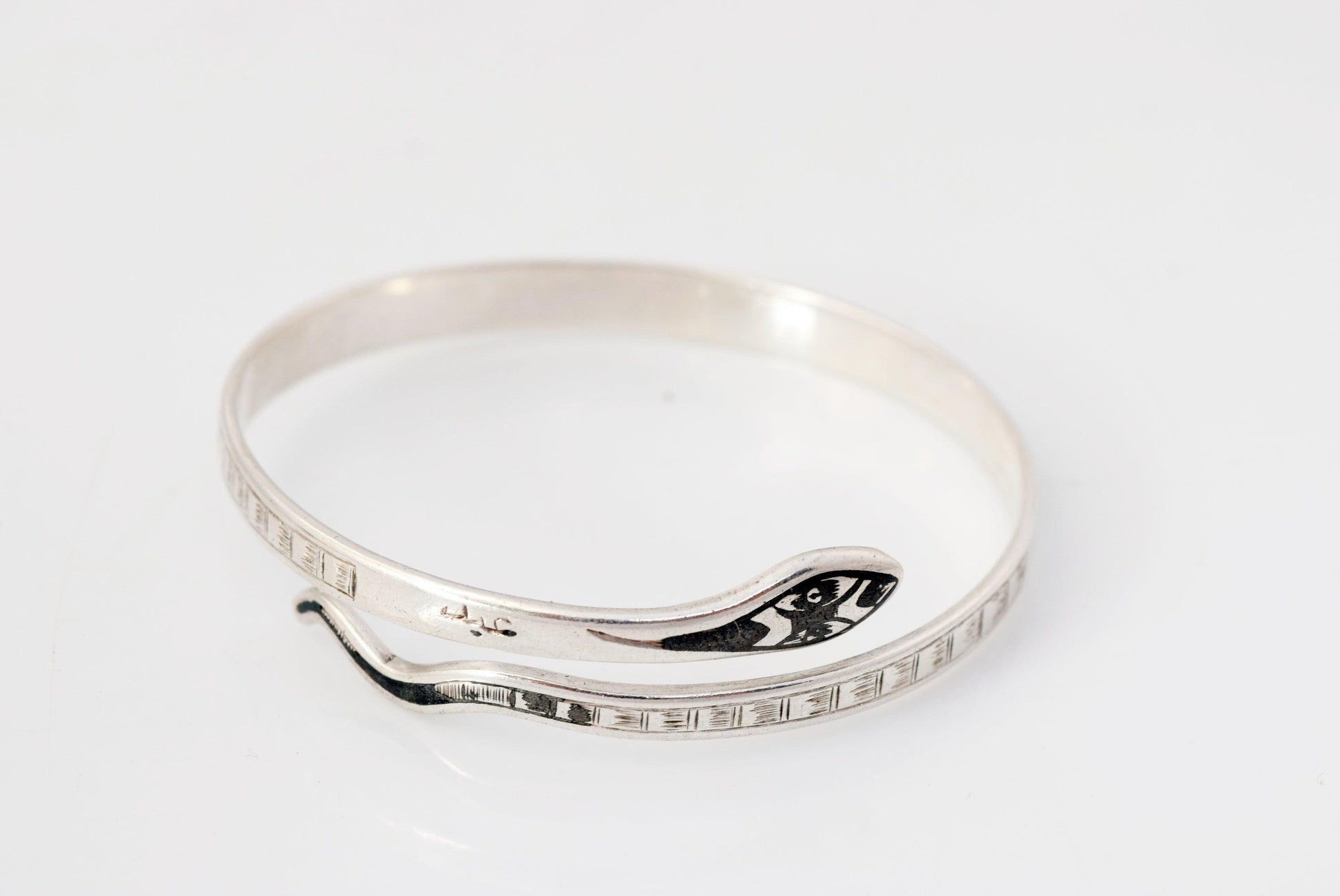 silver and niello snake bracelet