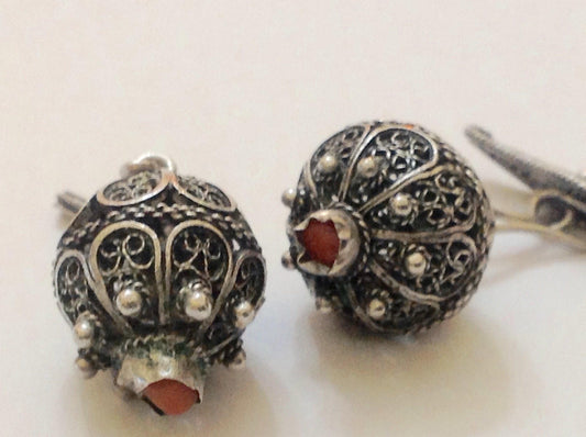 Vintage Balkan Filigree Buttons from Bosnia Silver and Coral - Anteeka