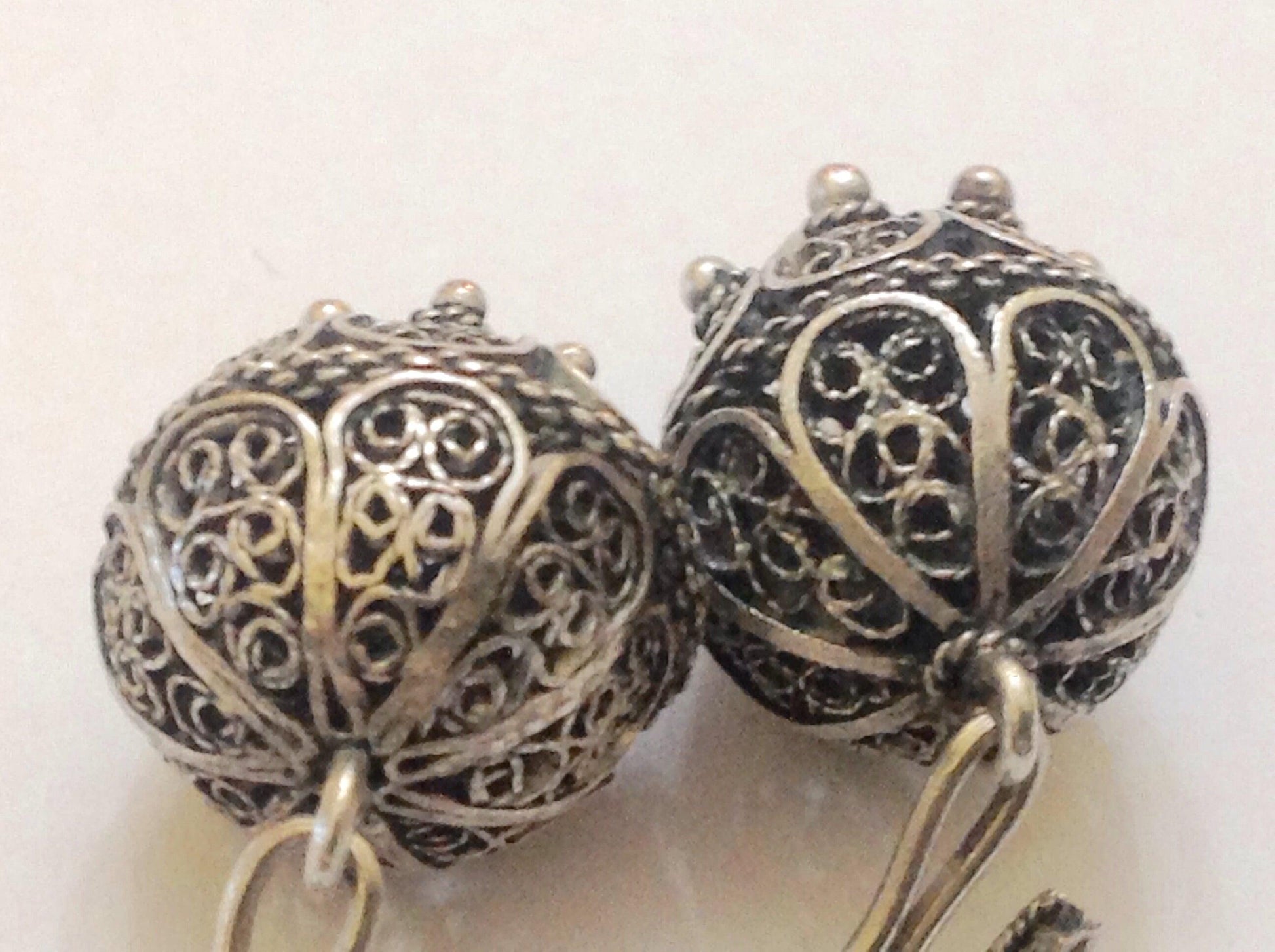 Vintage Balkan Filigree Buttons from Bosnia Silver and Coral - Anteeka