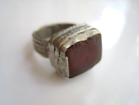 Vintage Bedouin Metal and Glass Ring - Size 8 - Anteeka
