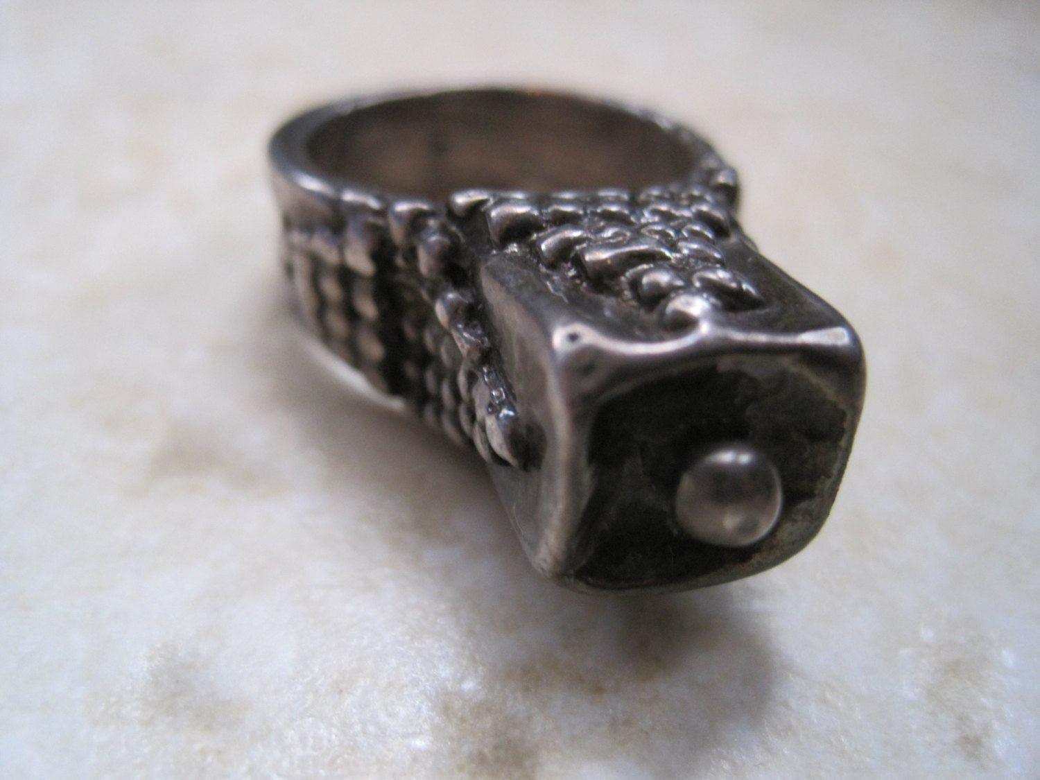 Vintage Bedouin Ring - Tribal Silver Plated Tower Ring - Size 8 - Anteeka